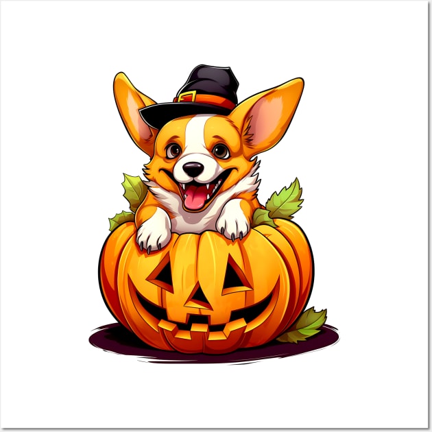 Pembroke Welsh Corgi Dog inside Pumpkin #2 Wall Art by Chromatic Fusion Studio